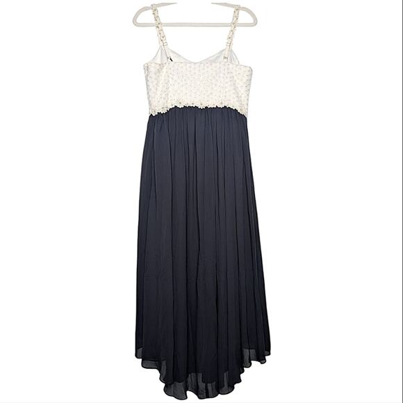 NWT Ted Baker Rosemary Daisy Embroidered Dip Hem Chiffon Pleat Midi Dress Navy 8 - Picture 3 of 13